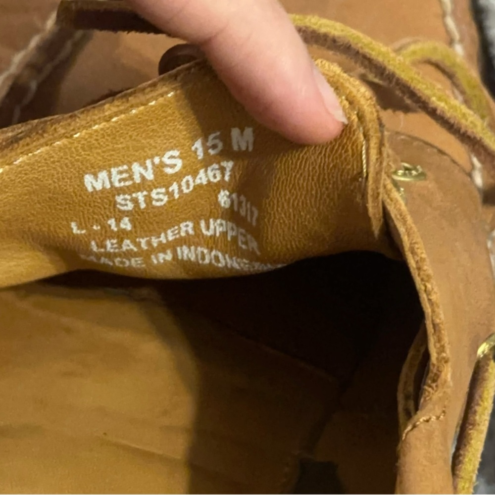 Sperry Topsider Mens 15 Brown Tan Leather Boat Shoes Loafers Lace Up Preppy - Picture 9 of 9